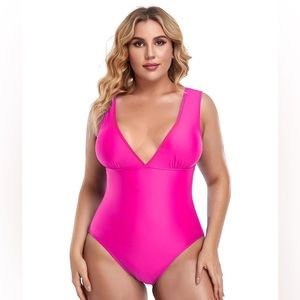 ANNBON Barbiecore Hot pink Plus Size XXXL Backless 1 piece Modest Swimsuit NWT